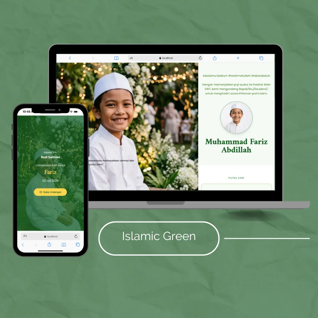 Template undangan digital khitanan Islamic Green