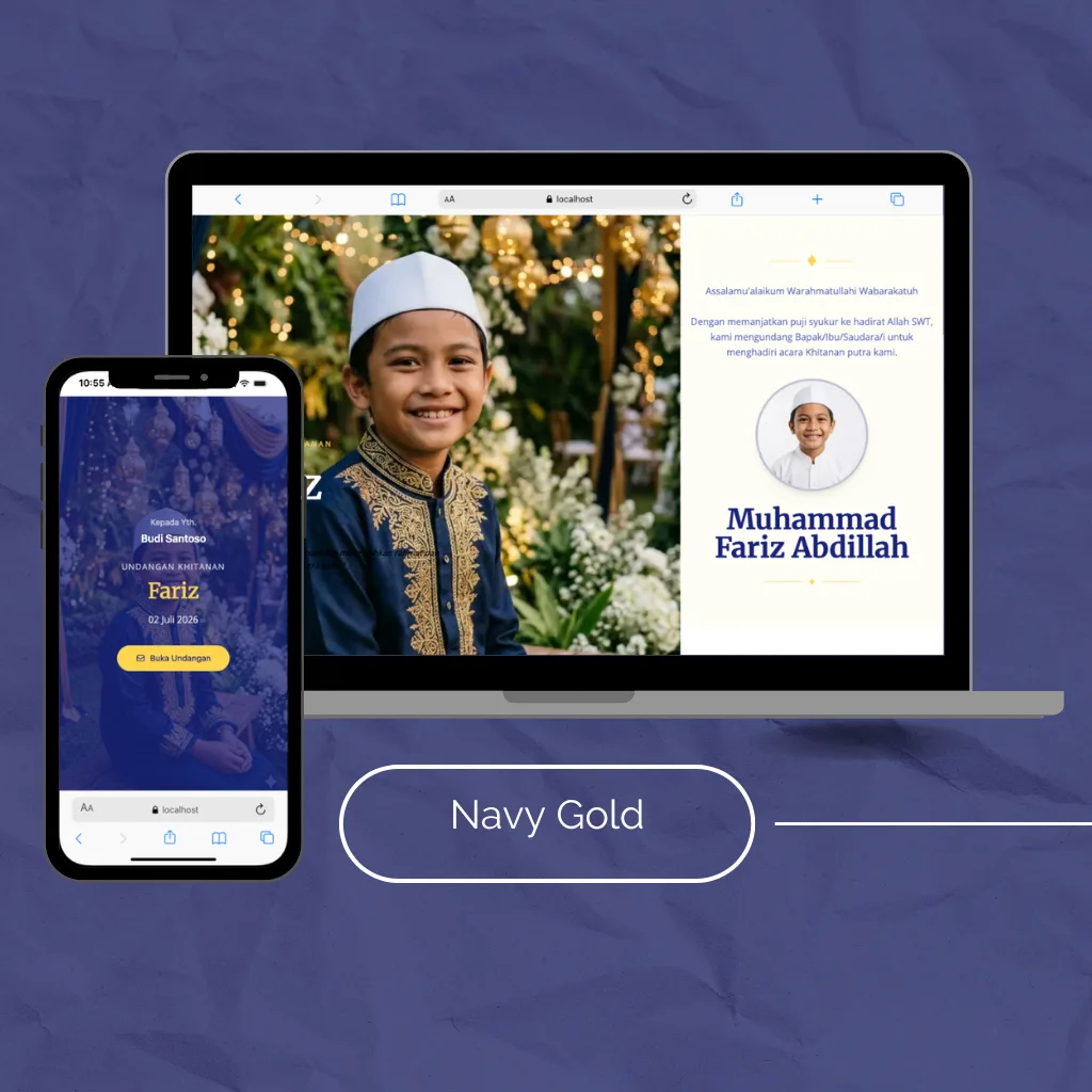 Template undangan digital khitanan Navy Gold
